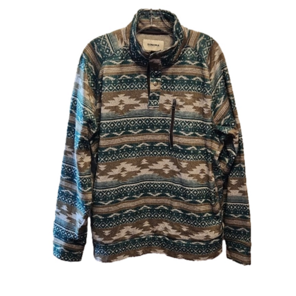 NWOT Sonoma quarter snap pullover Fleece lined Aztec print Sweatshirt jacket XL - Picture 1 of 8